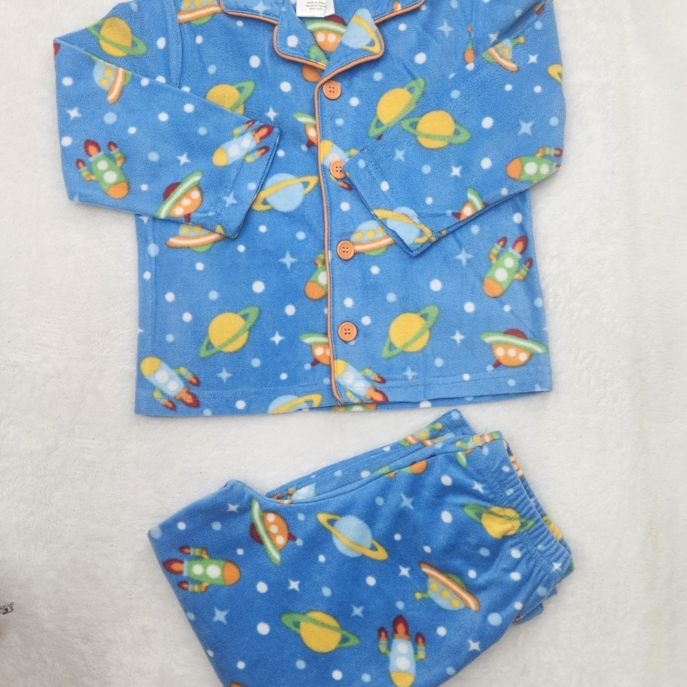 Steve Flame Resistant Intergalactic Adventure Fleece Pajama Set - Blue Size 3T - Picture 3 of 10